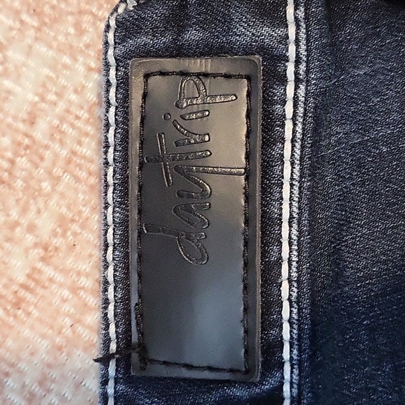 Daytrip Dark Blue Lynx Ankle Skinny White Thread Rhinestone Button Jeans Size 26 - Picture 4 of 15